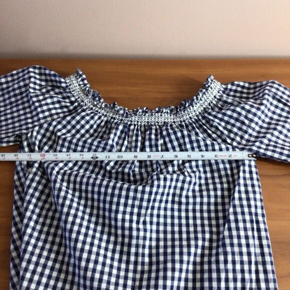 Madewell Smocked Gingham‎ White And Blue Off The Shoulder Top Size Small - Picture 7 of 9